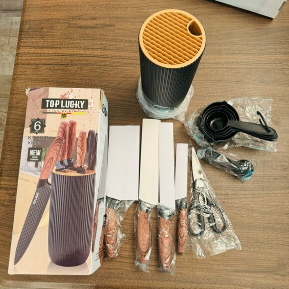 Top Lucky 6-Piece Kitchen Knife Set With Block & Measuring Cups/spoons - Picture 3 of 10